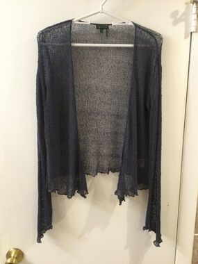Tricotto Long Sleeve Open Front Semi-Sheer Knit Cardigan S/M Slate Blue